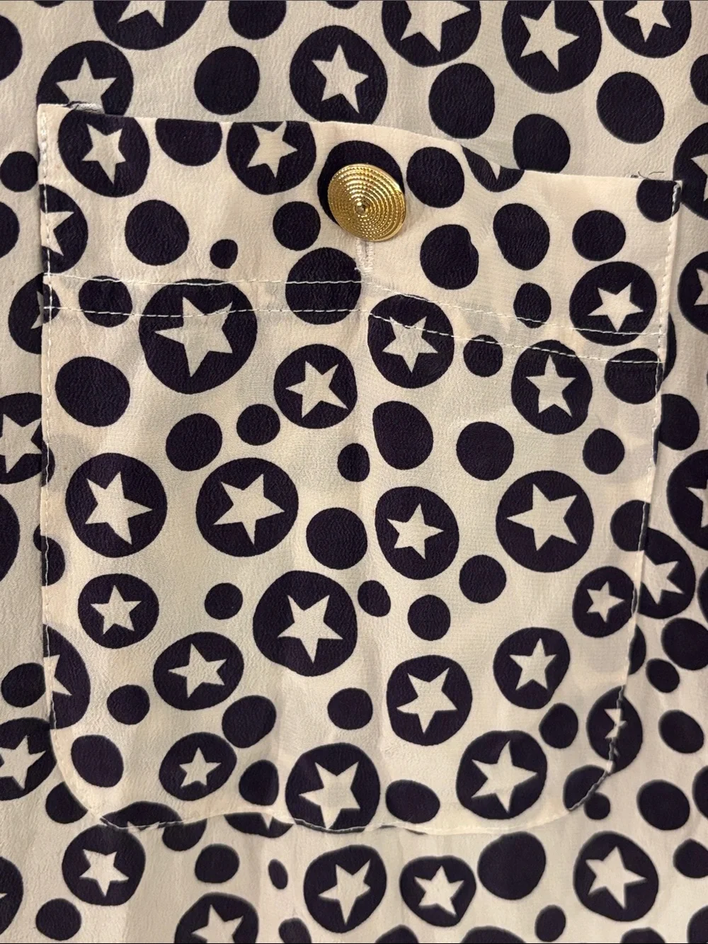 Vintage John Young 100% Silk Romper Size 8 Navy White Star Print Button Front